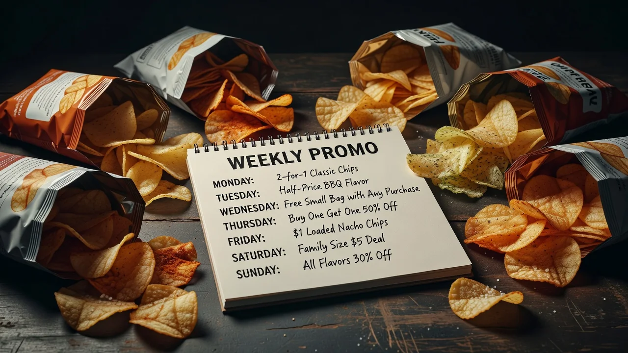 Casino chips and a weekly promo calendar for Winoui